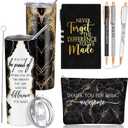 Domensi 6 Pcs Employee Appreciation Gift for Women Teacher Nurse Week Thank You Gift May You Be Proud 20 oz Rustic Marble Sign Tumbler Makeup Bag Journal for Graduation Work Business(Black)