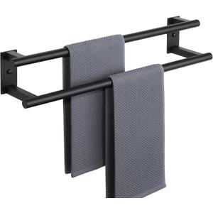 Alise Bathroom Double Towel Bar, 24 Inch Wall Mount Towel Holder, Towel Racks for Bathroom, SUS304 Stainless Steel Towel Hanger, Thickened Pipe with Strong Load-Bearing Capacity, Matte Black