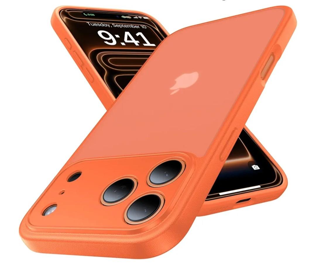 iPhone 17 Pro Max Case, [Ribbed Non-Slip Sides] [Military-Grade Drop Protection] [Full Camera Protection] Anti-Yellow Soft-Touch Shockproof Slim Phone Case for iPhone 17 Pro Max, Orange