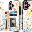 HAOPINSH for iPhone 16 Wallet Case with Card Holder, Floral Flower Pattern Back Flip Folio PU Leather Kickstand Card Slots Case for Women Girls, Double Magnetic Clasp Shockproof Cover 6.1"