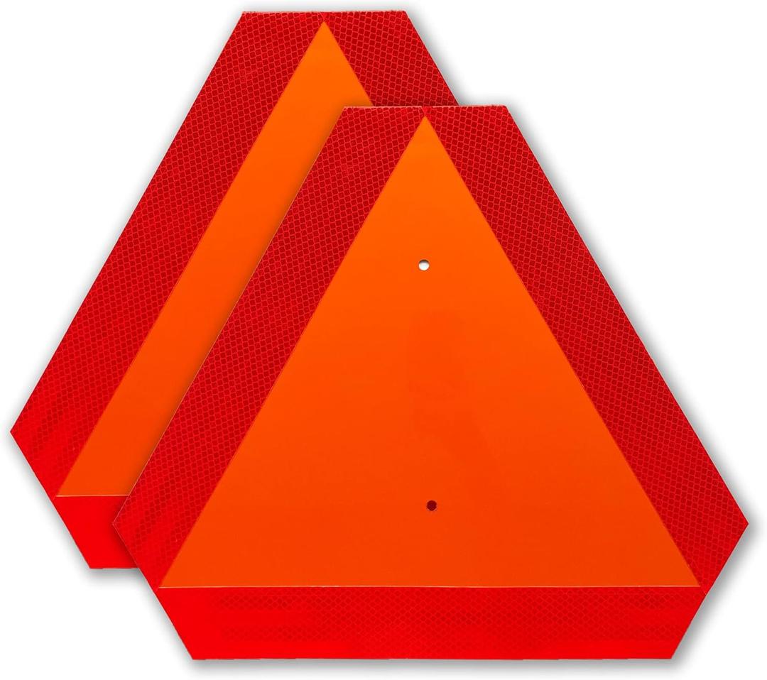 2 Pack Slow Moving Vehicle Triangle Sign, Plastic Farm Triangle Safety Sign, SMV Signs, 14"x16" Engineering Grade Reflective Golf Cart Accessories