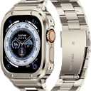 MioHHR Stainless Steel Band and Case Compatible with Apple Watch Band 49mm, Men Metal Protective Bumper Cover for iWatch Series Ultra 3/2/1, Titanium Color