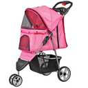 LEMY Foldable Pet Stroller,3 Wheels Cat/Dog Stroller with Weather Cover for Small/Medium Dogs and Cats,Pink Pet Strolling Cart with Storage Basket and Cup Holder