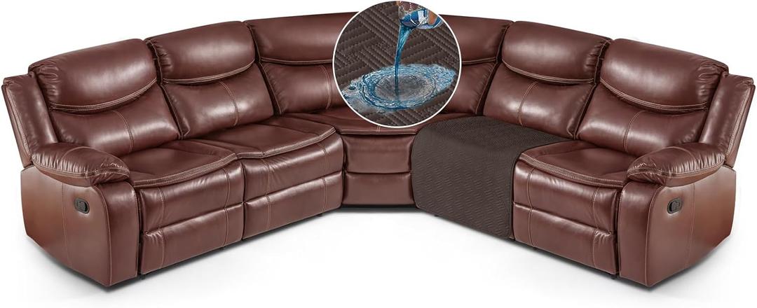 KinCam Waterproof Recliner Sectional Couch Covers, Oversized Reclining Sofa Covers for L Shape Couch, Non Slip Couch Cover for Sofa Washable Slipcover (1 Seat Couch Cover, Chocolate)