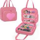 LoDrid Doll Case Compatible with Monster High Dolls with 6 Transparent Pockets for Display and Storage, Tote Bag with Front Pocket and Handle, Pink, Bag Only