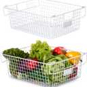 Granrosi Extra Large Stackable Wire Baskets for Organizing Set of 2 White Wire Storage Baskets with Handles; Snacks & Chips Organizer for Pantry; XL Metal Storage Bins for Pantry