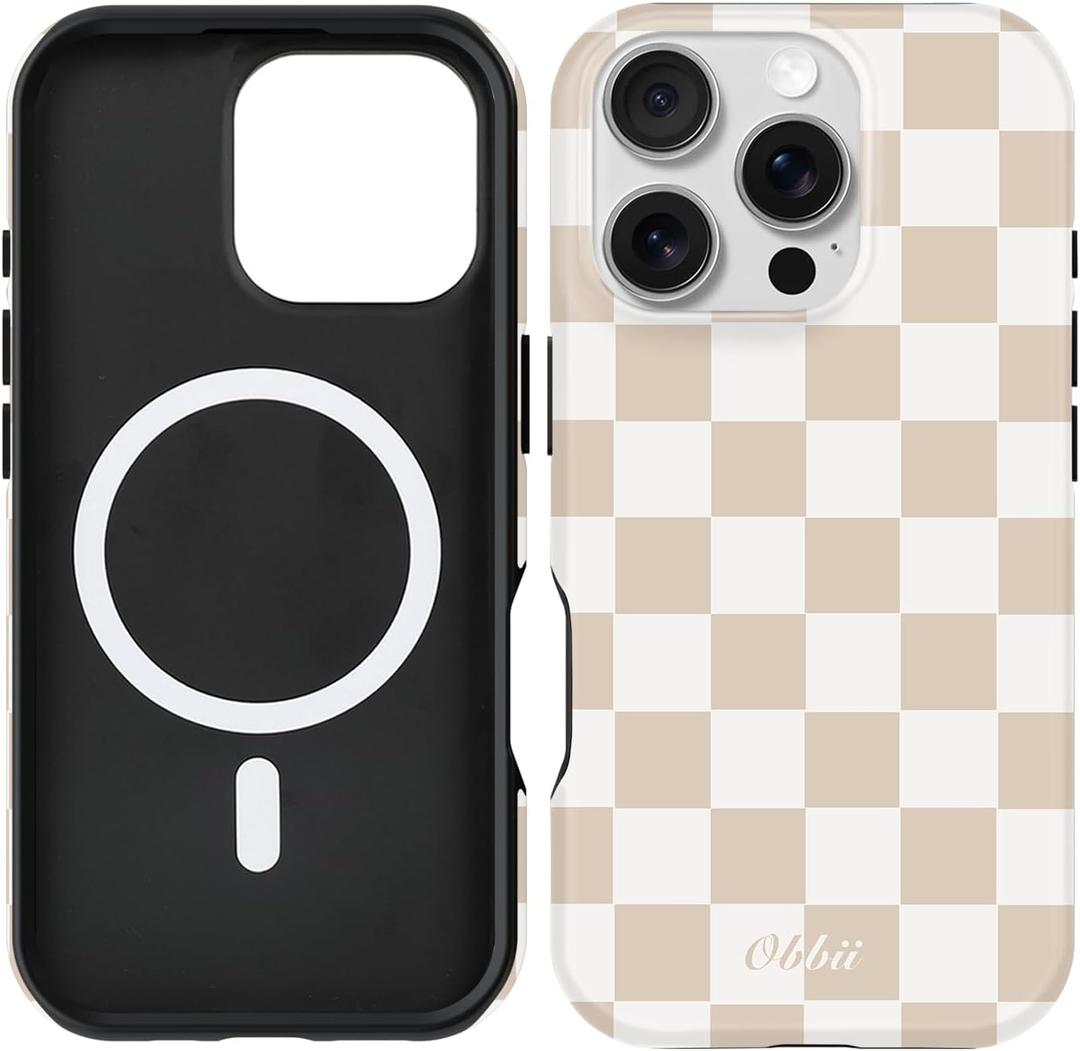 for iPhone 16 Pro Max Case [Compatible with MagSafe] with Checkerboard Design, Cute Magnetic Phone Cover for Women Girls, Slim Shockproof Bumper 6.9 inch