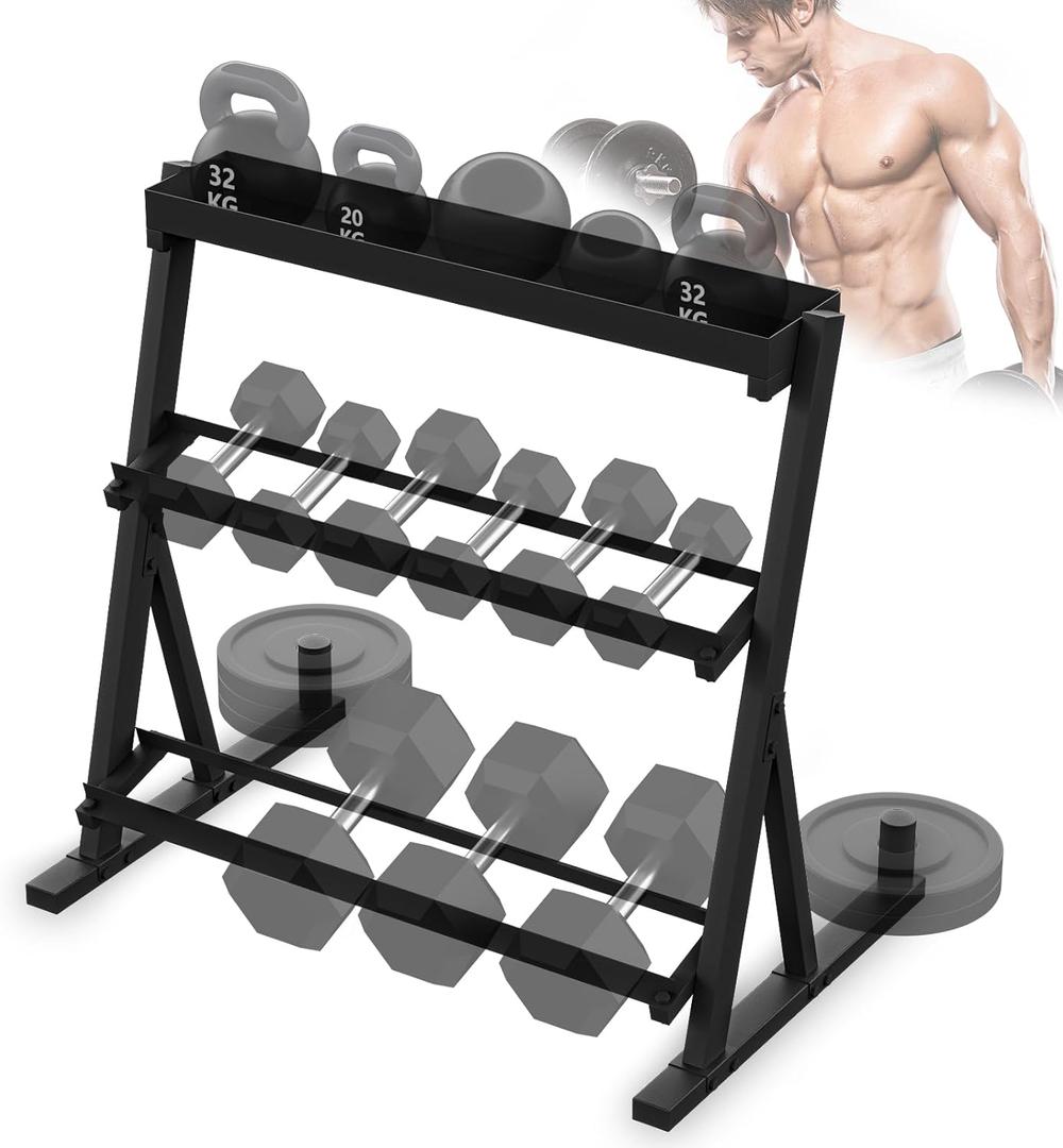 1200lbs Adjustable 3 Tier Dumbbell Rack Stand, Hex dumbbells Hand Weights Rack Dumbbell Holder Home Gym Storage Organizer