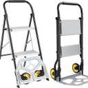 Step Ladder,2 Step Stool with Wide Anti Slip Step, Sturdy Aluminum Step Stool Foldable Can be Unfolded to Make a Hand Truck for Kitchen,Home,Office