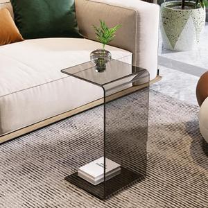 Side Table,C Shaped End Table, Acrylic Sofa Side Table, Bedside Table for Bedroom Small Simple Modern Coffee Table Suitable for Living Room (Smoke Gray), 11.81" x 25.59" x 11.81"