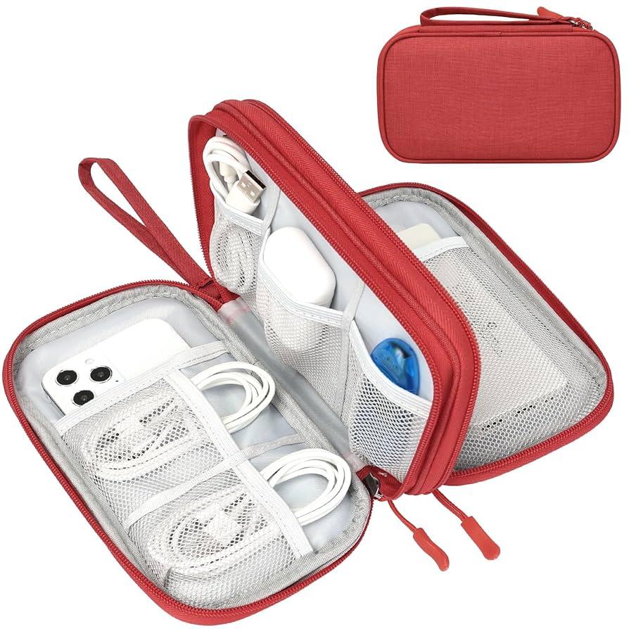 FYY Electronic Organizer, Large Travel Cable Organizer Bag Pouch Electronic Accessories Carry Case Portable Waterproof Double Layers All-in-One Storage Bag for Cable, Cord, Charger, Phone, Red