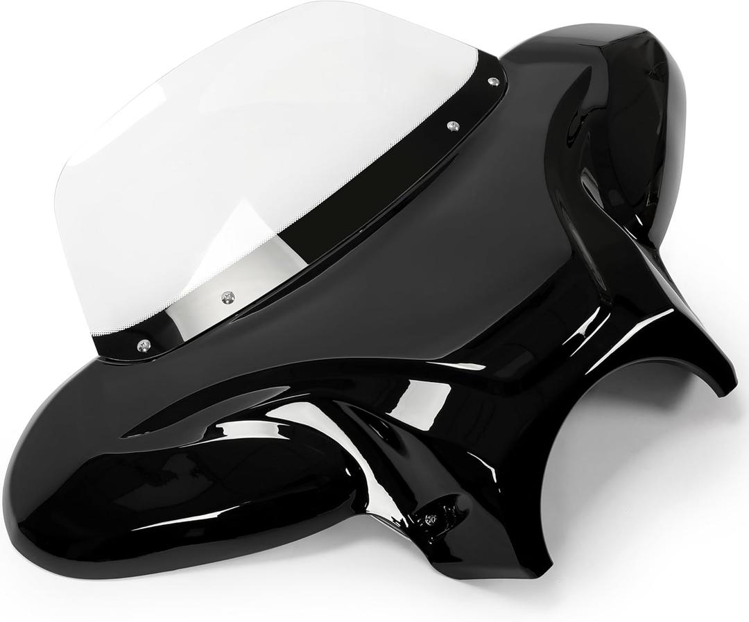 Motorcycle Front Outer Batwing Fairing 37" Wide x 24" Tall Universal | Clear Windshield ABS Fairing Black Transparent