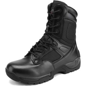 NORTIV 8 Mens Military Tactical Work Boots Hiking Side Zip Leather Outdoor Motorcycle Combat Boots Response (6.5, Black)