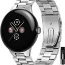 Miimall Metal Band Compatible for Google Pixel Watch 4(2025)/3 45mm 41mm Band, No Gap, Men Business Stainless Steel Adjustable Wristband Replacement Strap for Pixel Watch 4/3/2/1 (Silver)
