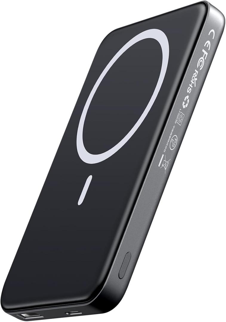 Portable Charger for Magsafe Power Bank - 10000mAh Magnetic Phone Charger, USB-C 22W PD Fast Charging, Slim Wireless Battery Pack for iPhone 17/16/15/14/13/12 Series, for Travel Cruise Essentials (Obsidian)