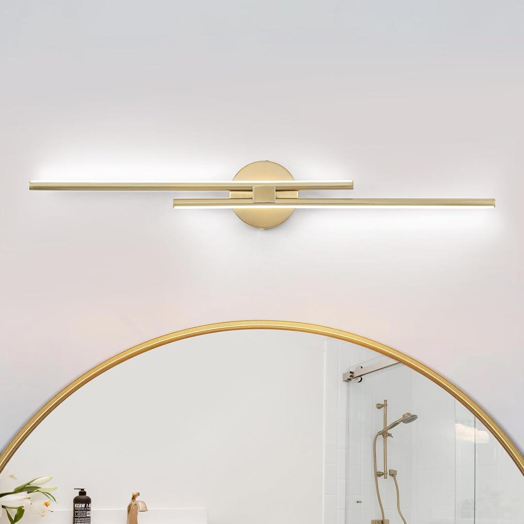 EDISLIVE Dimmable Modern LED Vanity Light Fixtures Bathroom Vanity Wall Lighting, 31.5 in Mirror Vanity Lighting Fixtures for Bathroom Bedroom Makeup Living Room, Gold