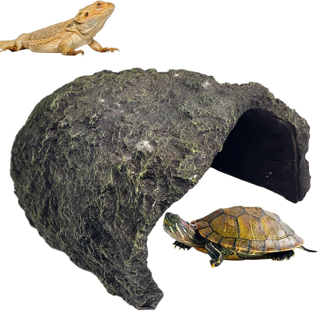 Extra Large Reptile Hide,Tortoise Hideout Cave, Resin Snake Hides,Turtle Basking Platform,Reptiles Habitat Decor with Smooth Edges for Bearded Dragons,Lizards,Geckos,Terrarium Habitat Decor