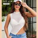Avidlove Women Camisole Tops Sheer Mock Neck Tank See Through Summer Mesh Shirts Asymmetrical Top Clubwear (White)