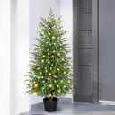 Waipfaru 4FT Christmas Tree with Lights, Real Touch Norfolk Pine Tree, Artificial Cypress Christmas Tree Potted, Xmas Tree for Indoor Outdoor Home Front Porch Christmas Decor