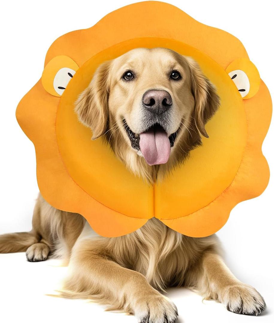 2 x MIDOG Inflatable Dog Cone Collar, Cute Lion Mane Recovery Collar for Large Medium Dogs, Soft Blow-Up Donut Alternative After Surgery, Anti-Lick Protective Neck E-Collar (XL, 21"-24") (Yellow, XL)