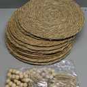 Woven Placemats Set of 10, 13" Round Rattan Placemats Natural Water Hyacinth Placemats with Wooden Beads Napkin Rings, Boho Braided Wicker Placemats for Kitchen Dining Table Decor (13 inch set of 10)