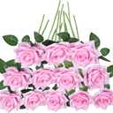 GREENTIME 12 Pack Pink Fake Roses Artificial Flowers with Stems | Silk Flower Bouquet for Valentine's Day Home Table Centerpiece Wedding Bridal Decor Baby Shower Engagement Party Decorations