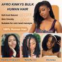 Afro Kinkys Bulk Human Hair 2 Bundles 16 Inch 50g/Pack - Afro Kinky-Curly Human Hair Bulk For Mini Twist, Dreadlocks Extensions, Locs Repair & Braiding, 100% Human Hair Natural Black.