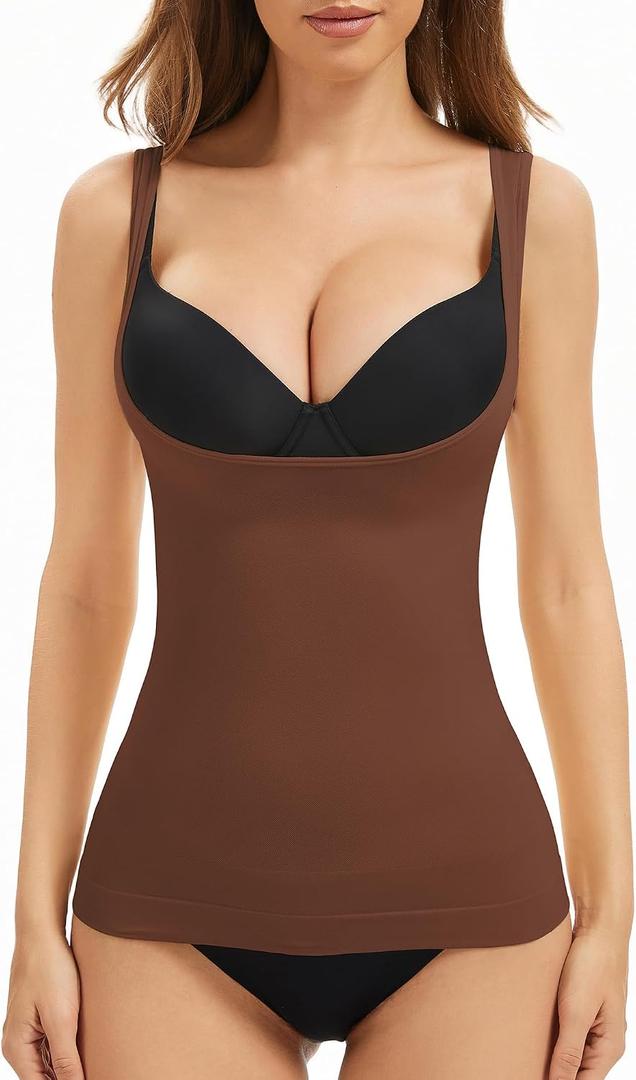 Women's Underbust Shapewear Tank Tops Tummy Control Compression Camisoles Seamless Body Shaper Cami Waist Trainer (M)