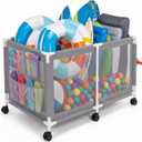 Extra Large Swimming Pool Storage Organizer Upgraded 280-Gallon Rolling Bin with Wheels Side Pockets Float Noodles Holder Mesh Cart for Pool Toys Swim Rings Surfboards Beach Gear Patio Yard Organizer