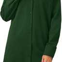 LYANER Women's Casual Button Down Shirt Dress Collared V Neck Long Sleeve Mini Dresses (Green, XXL)