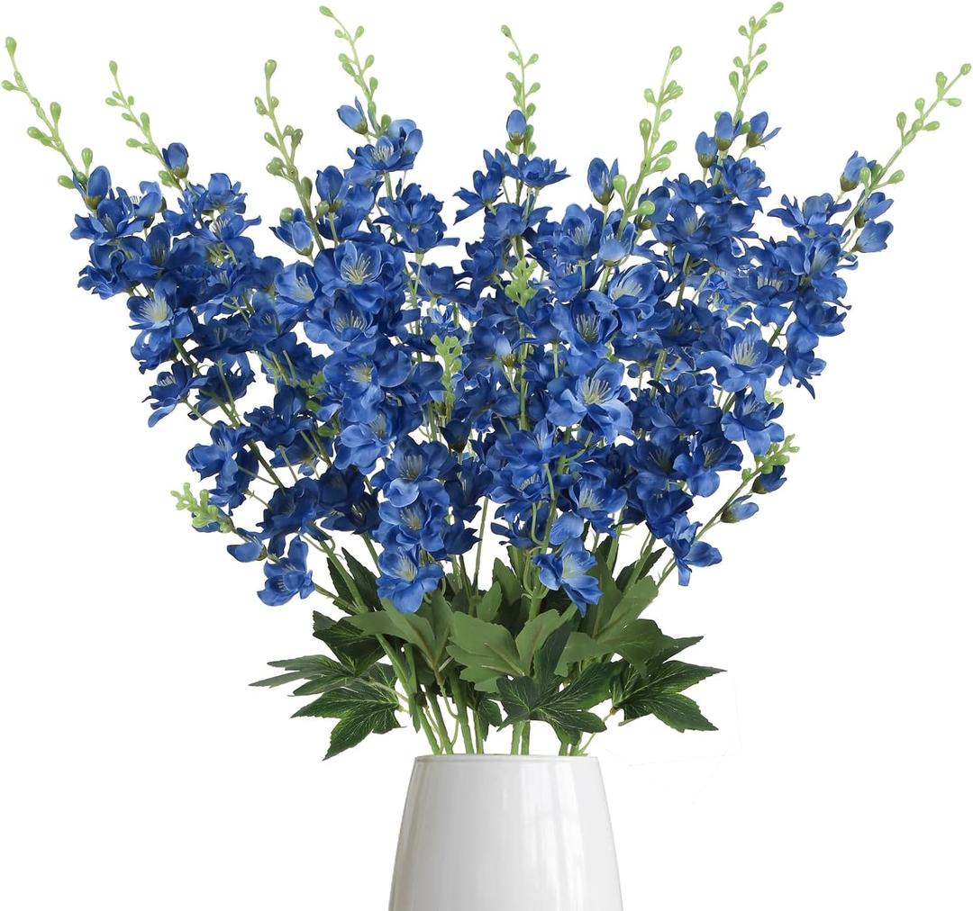 Blue Delphinium Artificial Flowers,8PCS Faux Delphinium Bulk 33.5'' Long Stem Larkspur Silk Flowers for Tall Vase Table Centerpieces Wedding Home Garden Decor(Navy Blue)