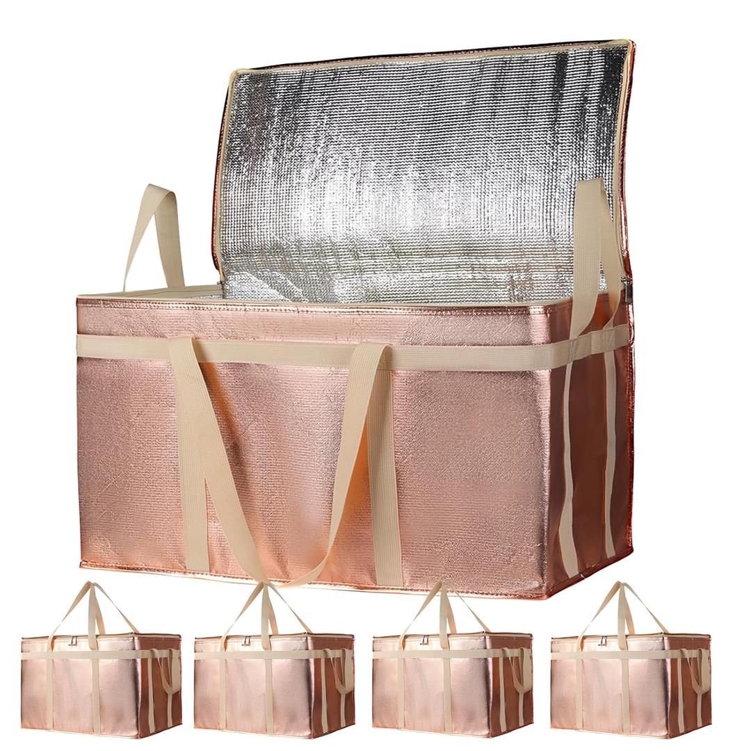 Bodaon 5-Pack Cooler Insulated Food Delivery Bag, Rideshare Delivery Bag, XXX-Large Thermal Bags for Catering/Hot Pizza, Travel/Camping Essentials/Picnic/Grocery Reusable Warmer Frozen, Gold
