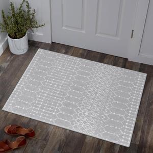 Lahome Moroccan Rugs for Entryway 2x3 Small Non-Slip Kitchen Rug Throw Lightweight Area Rugs for Bedroom Gray Vintage Print Distressed Bath Mat Floor Indoor Doormat Carpet for Laundry Living Room