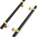 Haliwu 10 Pack 6-1/4 inch Hole Center Black Cabinet Pulls Black&Gold Cabinet Handles, Barrel Gold Dresser Drawer Pulls for Kitchen Hardware