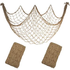 2 Pack Fish Net Decorations - 80x40 Inch Brown Fishing Net Decor for Under The Sea Hawaiian Beach Themed Party, 3mm Thick Natural Cotton Versatile Nautical Netting for Party Wall Table Ceiling Decor