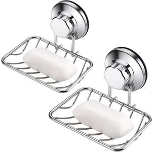 iPEGTOP Super Powerful Vacuum Suction Cup Shower Soap Dish - Updated Strong Rustproof Stainless Steel Soap Saver Sponge Holder for Bathroom & Kitchen Sink, 2 Pack (Chrome)