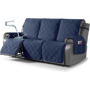 TAOCOCO 100% Waterproof Recliner Sofa Covers 3 Seater, Split Couch Covers for Reclining Couches for Kids Pets, Non Slip Reclining Couch Covers Furniture Protector with Straps(3 Seater, Navy Blue)