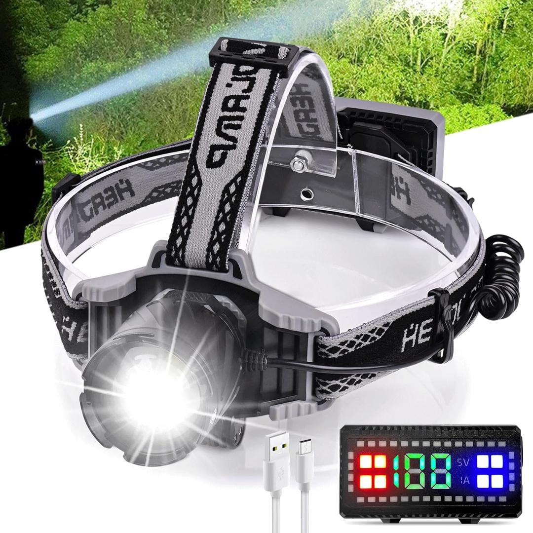 Aikertec Rechargeable Headlamp, Super Bright, LED Headlamp 80H Runtime, 4 Modes & Zoomable IPX6 Waterproof, Red Light Headlamp for Camping, Fishing, Running (Black)