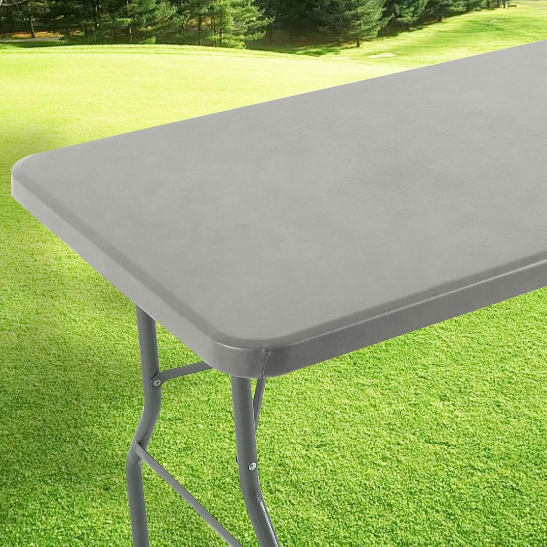 LURKA Rectangle PU Leather Table Cover/Tablecloth with Elastic Fitted Edge  Waterproof, Oil-Proof, Scratch-Resistant, Wipeable Protector for Dining, Kitchen, Outdoor Picnic, Party (Silver, 4FT) (48" x 30" (Rectangular))