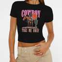 Rock Band Shirts Women: Crop Country Music T-Shirt Funny Cowboy Graphic Tees Crop Tops Fashion Y2k Clothes (L)