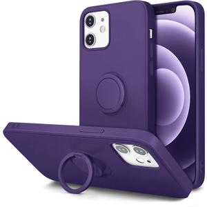 Hython Case for iPhone 12 Case & iPhone 12 Pro Case with Ring Stand, 360 Rotatable Ring Holder Magnetic Kickstand, Shockproof Rubber Protective Phone Case Cover Inner Microfiber Lining, Dark Purple