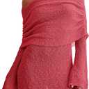 Imily Bela Womens Beach Swimsuit Cover Ups Summer Off The Shoulder Long Bell Sleeve Sheer Mini Dress (X-Small, Red)