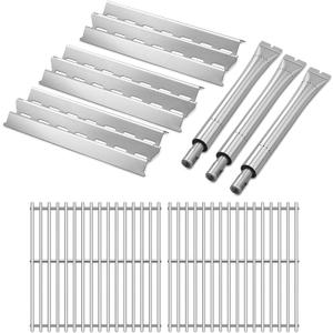 Grill Replacement Parts for Broil King Signet 320, 9468-54, 9865-54, 9468-54, 9468-84, Signet 20, Signet 70, Signet 90, 3 Pack Heat Plates and Burner Tube, 2 Pack Grill Grates, Stainless Steel