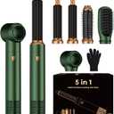 Blow Dryer Brush 5 in 1 Set,Negative Ion Air Curling Wrap Air Curler, Hot Air Styler Round Brush Blow Dryer Curling Iron Hair Styling Tools Gift for Dry,Volumize, Straight,Curl,100-120V (Green)