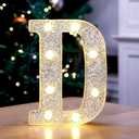 TEHIBIEN Marquee Light Up Letters, Glitter Silver LED Letter Lights Battery Powered Alphabet Letter Sign for Night Light Wedding Birthday Party Cafe Bar Decoration Girls Room Decor - D,D,I,O,S 5 Pack