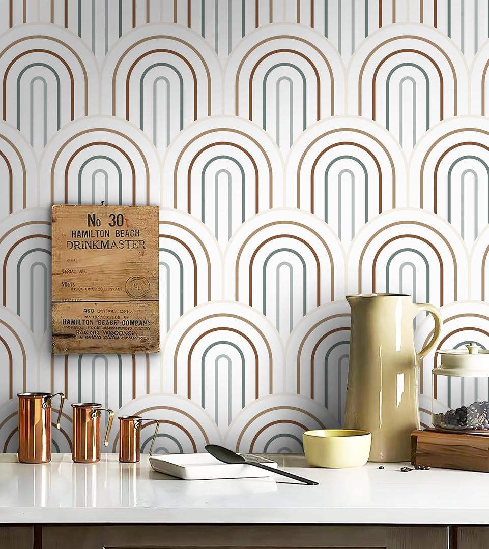 CiCiwind Peel and Stick Wallpaper Boho Contact Paper Cute Rainbow Removable Self Adhesive Eco-Friendly Vintage Wallpaper for Bedroom Bathroom Walls Covering Vinyl Film 118x15.5 (White and Teal)