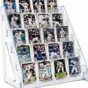 Card Stand For Sports Cards, 5 Tier Trading Card Stand for PSA Slabs, Baseball Cards, Basketball Cards, Clear Shelf for Greeting Card Display, Bookmark Holder, Sticker Display Stand for Vendors (1 Pack)