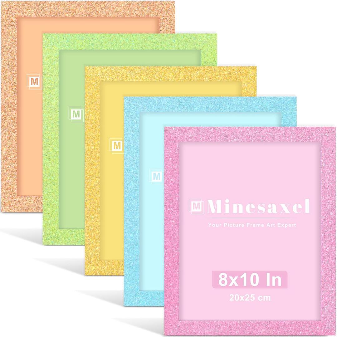 8x10 Colorful Picture Frame Set of 5, Wall Gallery 8 x 10 Glitter Photo Frames, Sparkle Cute Fun Artwork Frame for Wall or Tabletop, Colorful 