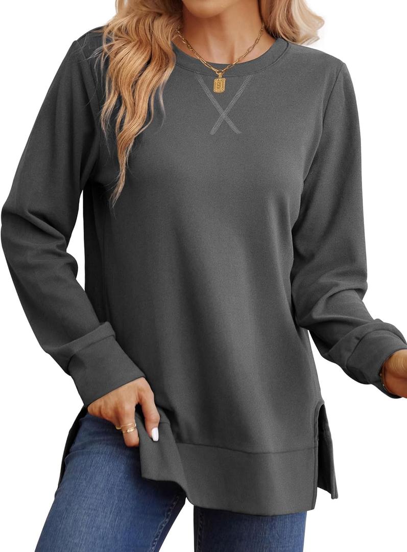 Saloogoe Sweatshirt for women Side Split Fall Fashion 2025 Long Sleeve Shirts Trending Now (Small)