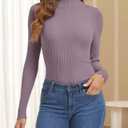 ATHMILE Women's 2026 Fall Long Sleeve Pullover Ribbed Knit Sweater Low Mock Neck Slim Fit Basic Casual Tee Tops (S)